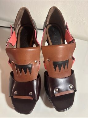 Marni Two-Tone Brown, Dark Brown & Pink Leather Open-Toe Heels